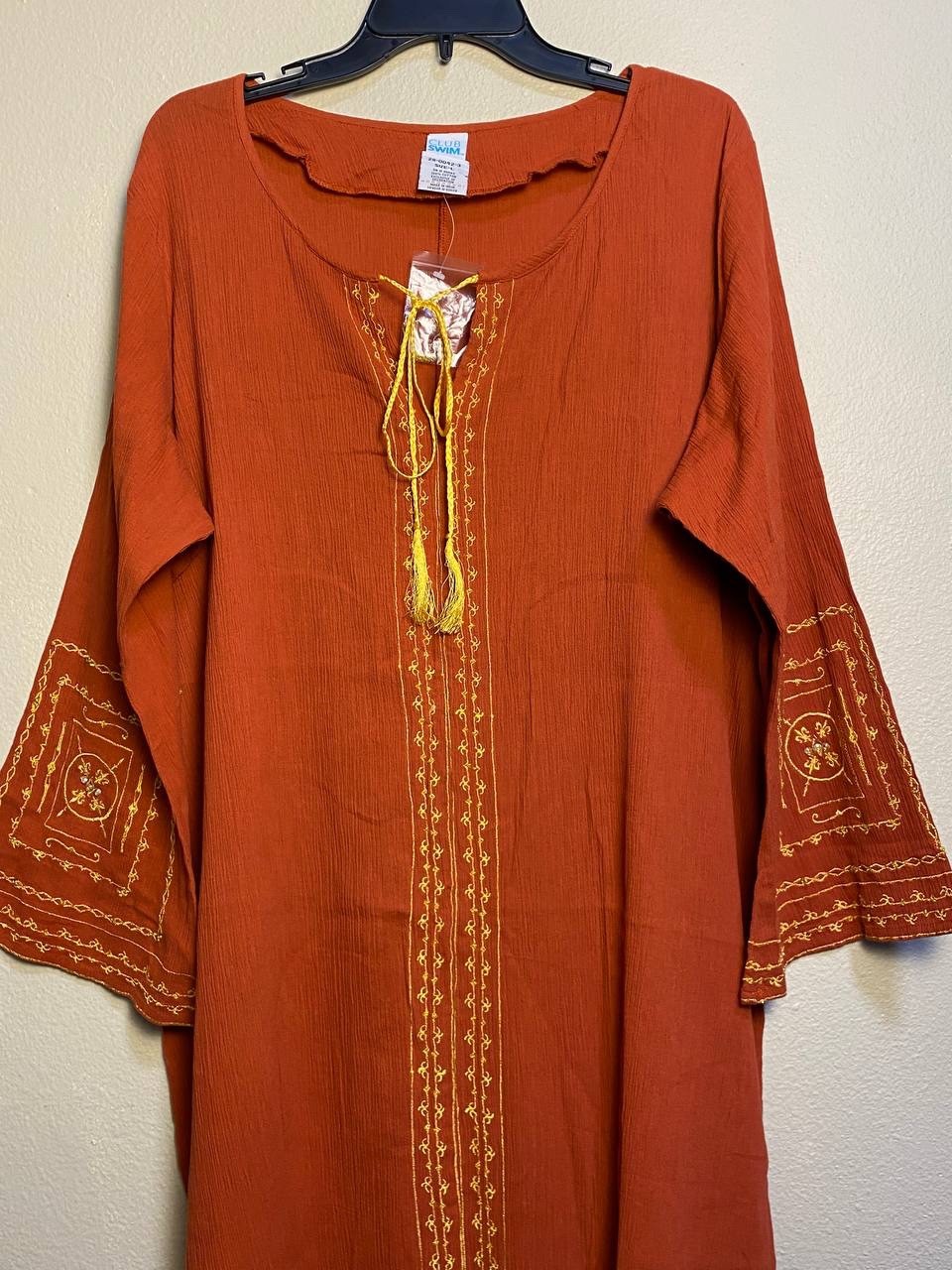 Club Swim Dress In Oriental Style Cotton, Exclusive Crinkled fabric, embroide L