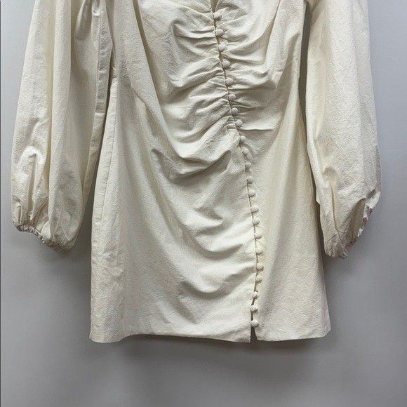 NWOT Sabo Minna Button-Up Ruched Balloon Sleeve Mini Dress White 6