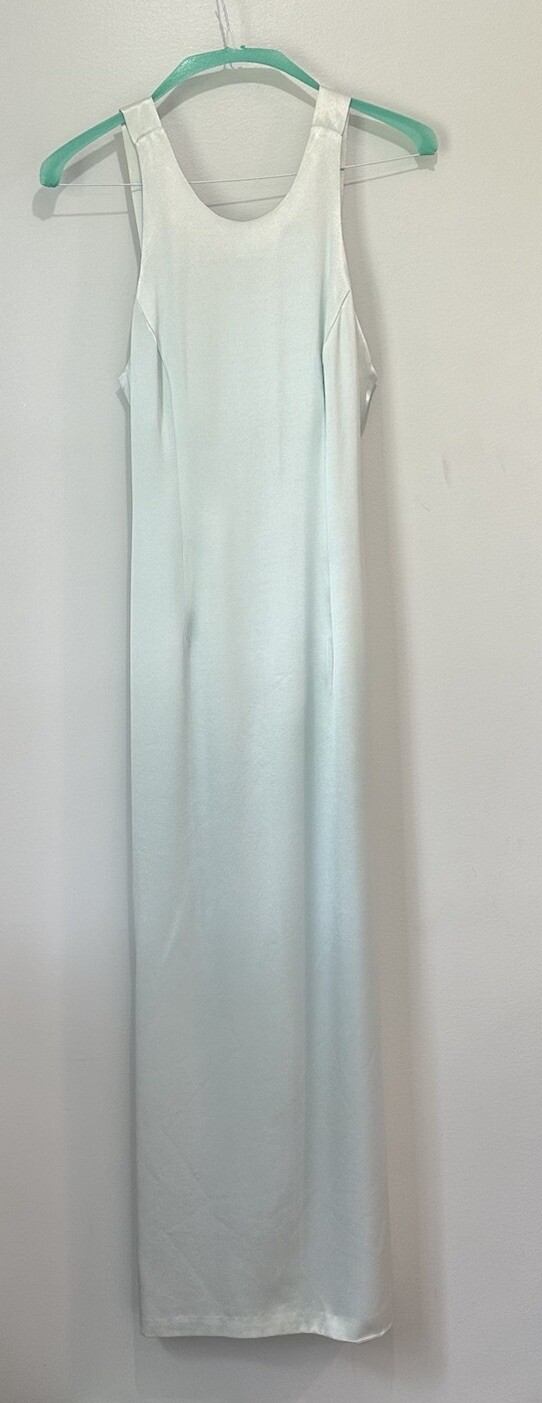 Nadine *VTG* Satin Maxi Dress light Blue/teal 2 High Slits Size Small