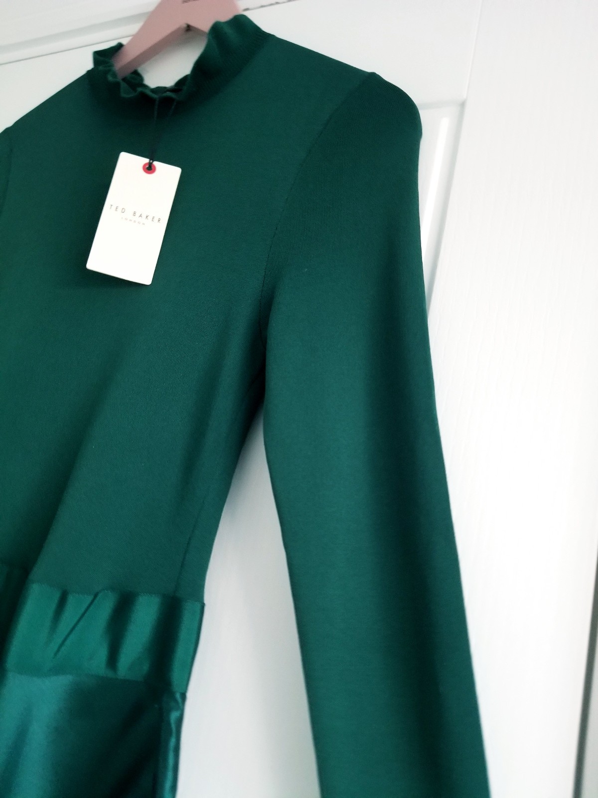 Ted Baker Zadi Midi Dress Knitted Bodice Green Long Sleeve Size 4 UK 14 BNWT