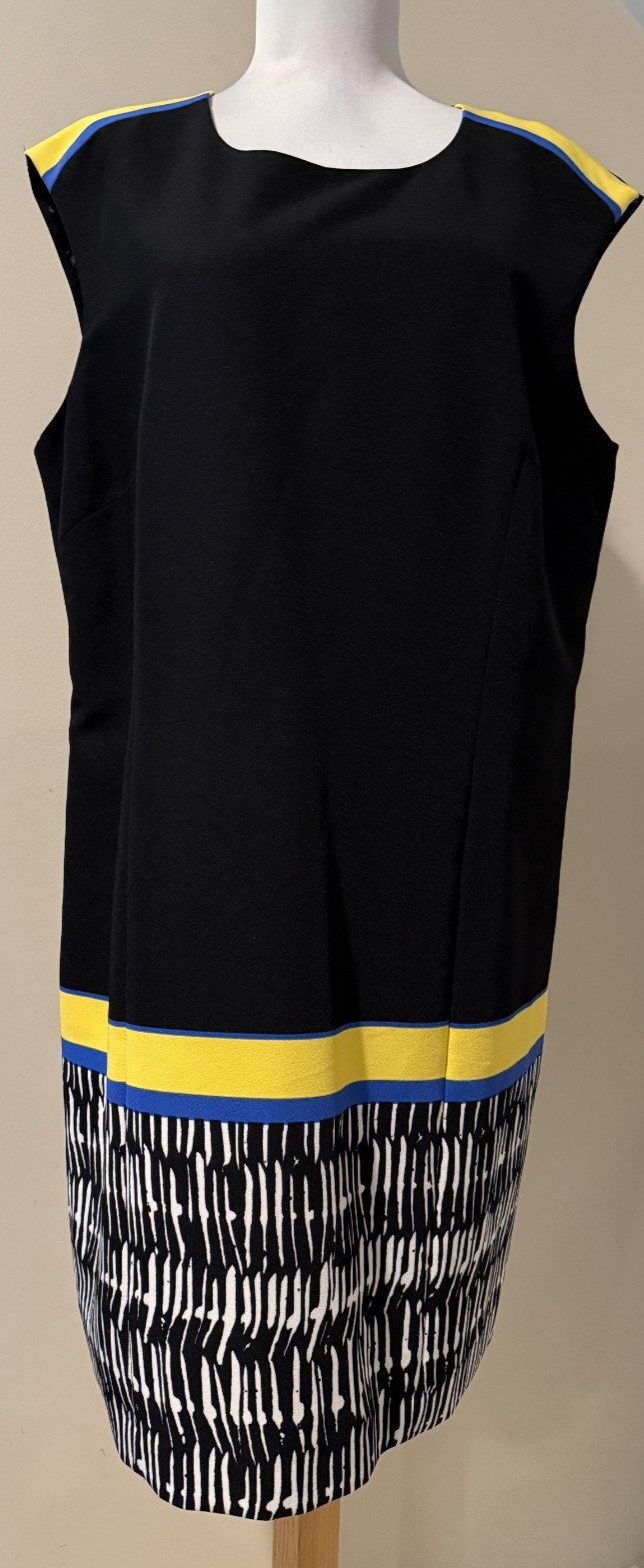 TAHARI Womens Black White Yellow & Blue Career Dress – Sz 14