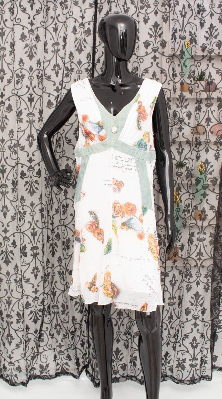 ELISA CAVALETTI Dress White Blue Mesh Tulle Floral Sleeveless Embellished XL
