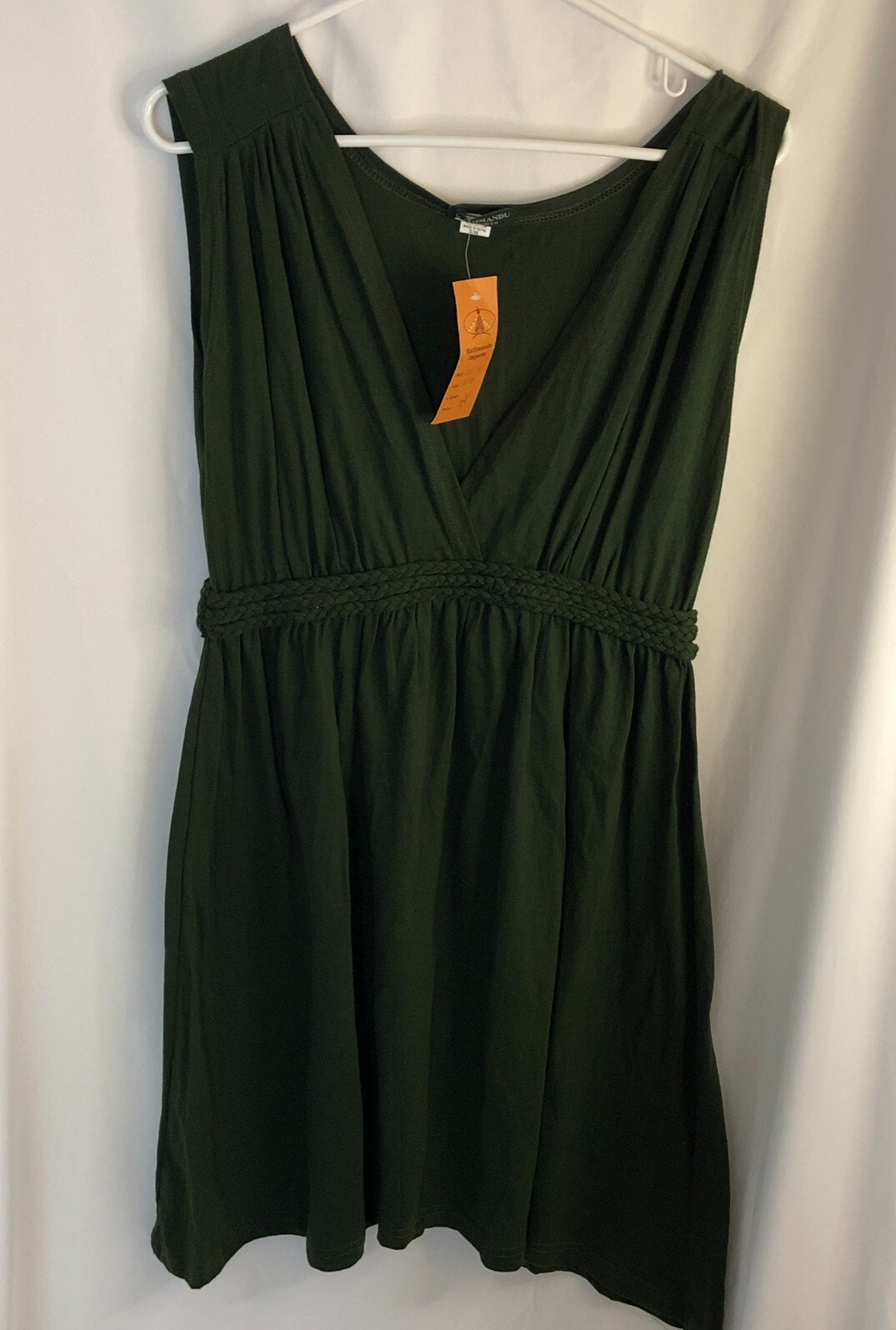 NWT Kathmandu Imports green cotton Dress S / M v neck a line festival boho Nepal