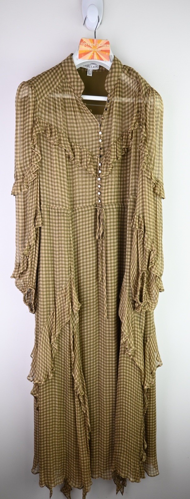 Shona Joy “Eleonora”drawstring Frill midi dress in Olive size UK12