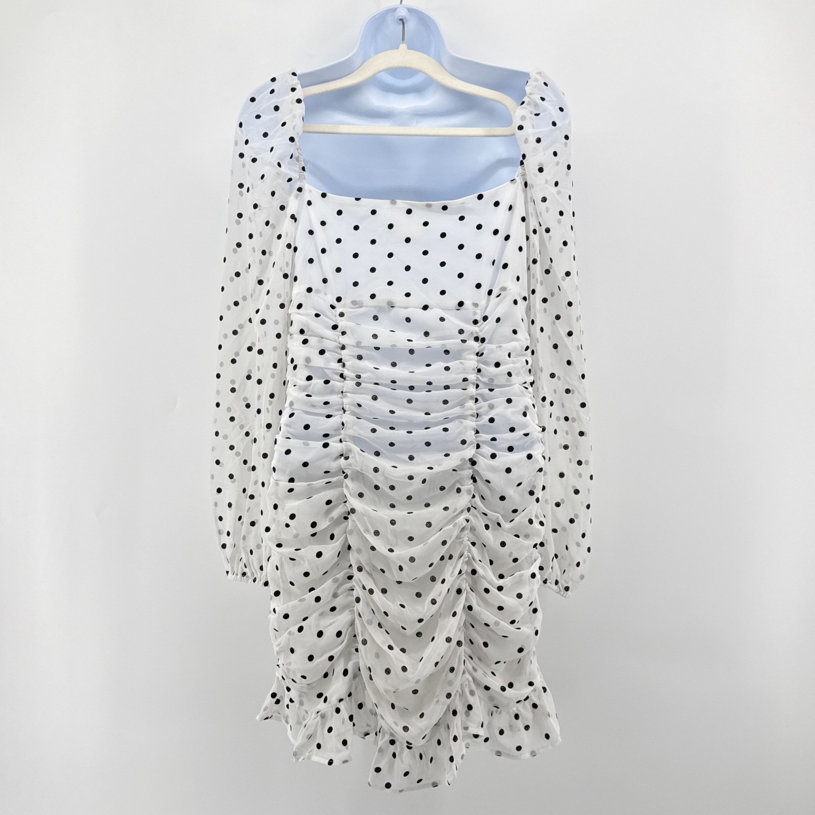 Lovers and Friends Arielle White Black Polka Dot Ruched Mini Dress EUC Small