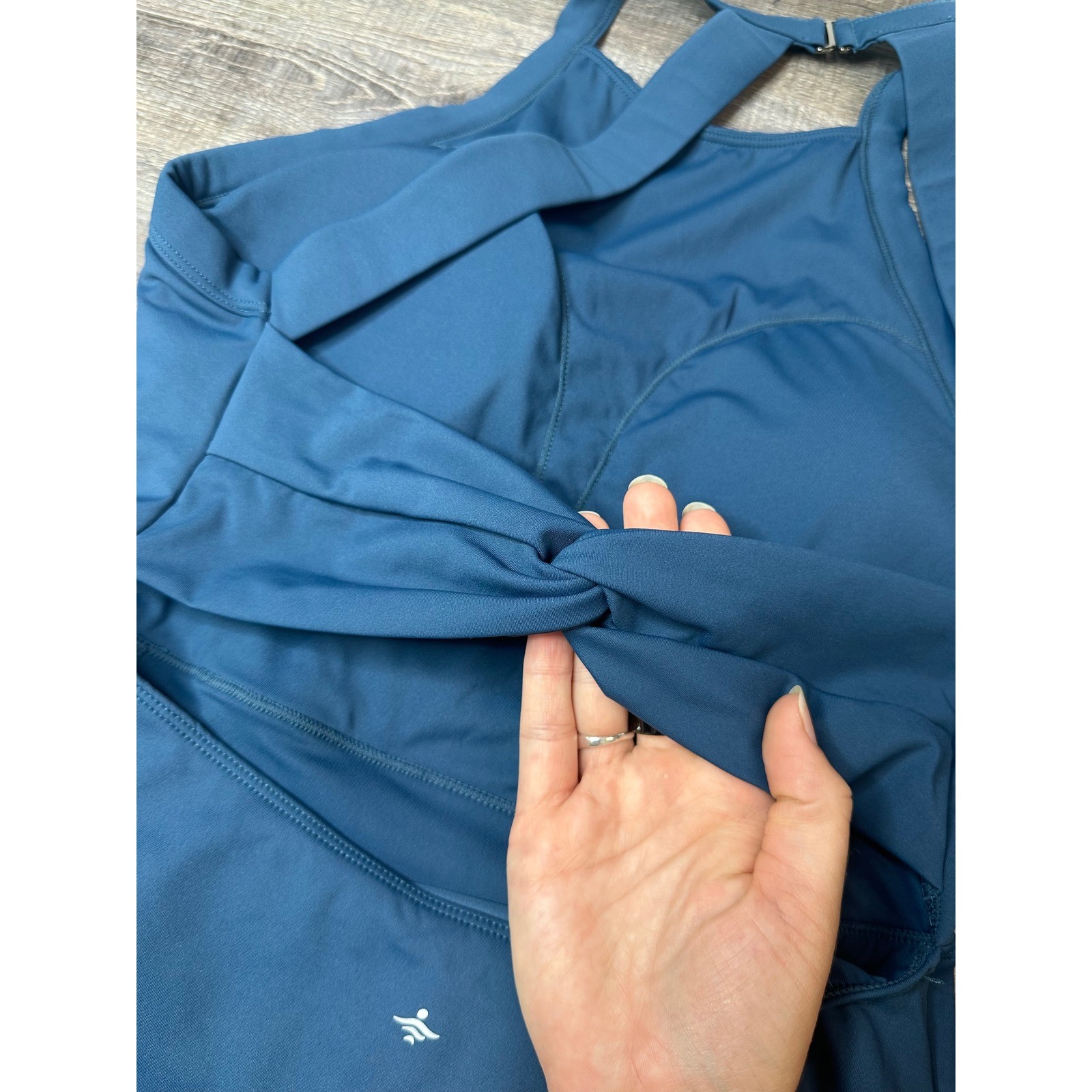 Halara Softlyzero Airy Exercise Dress Teal Blue Halter Twist Back Size M Long