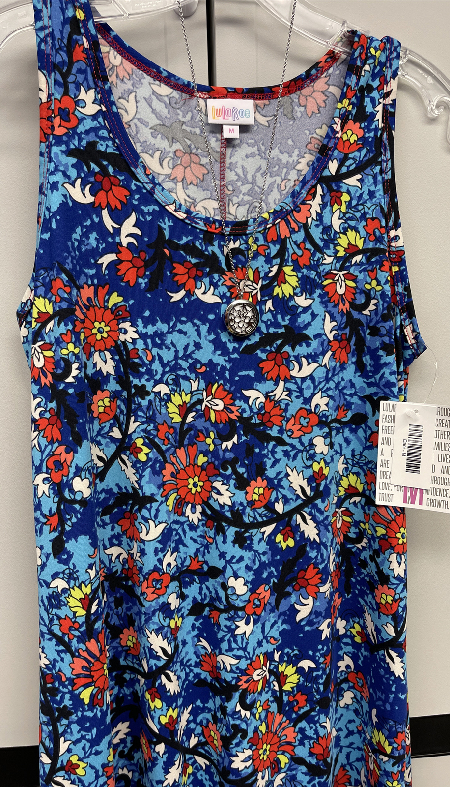NWT Lularoe Medium Blue Orange White Green Floral Dani Long Column Dress