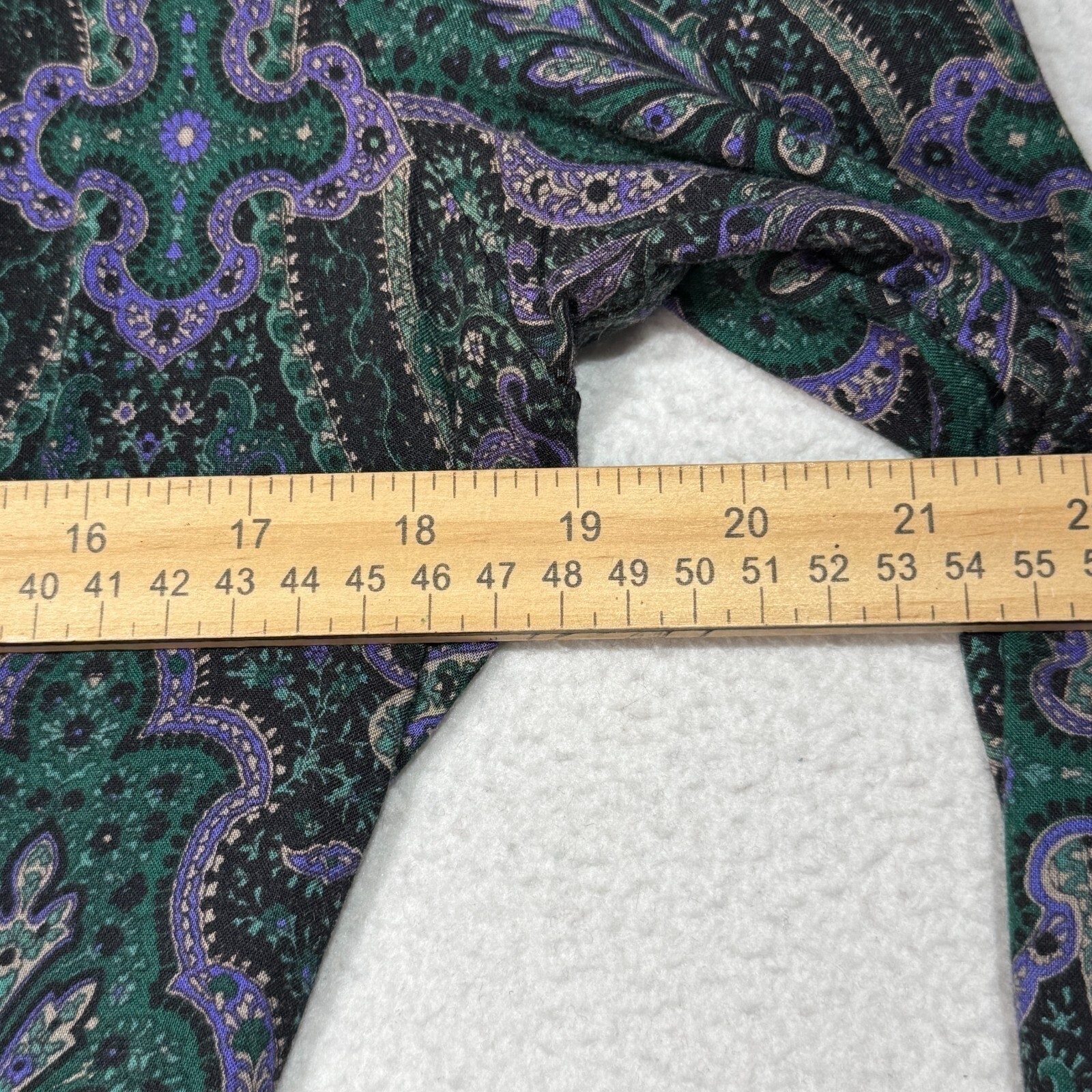 Vintage Karin Stevens Purple Green Paisley Long Sleeve Midi Dress