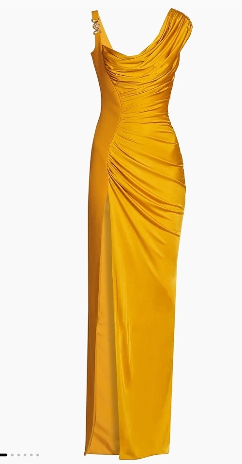 Versace Gown Medusa Liquid Jersey Sz 40 Italy US 4 Marigold $4490