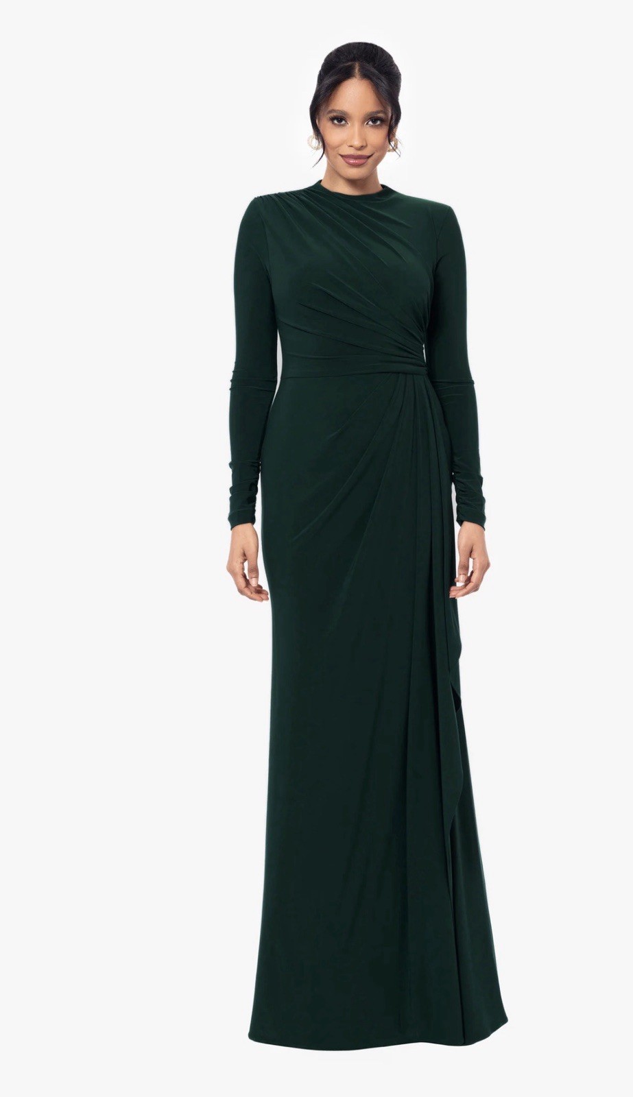 Besty & Adam JEANETTE LONG SLEEVE STRETCH KNIT SIDE RUFFLE Pine DRESS Size:16