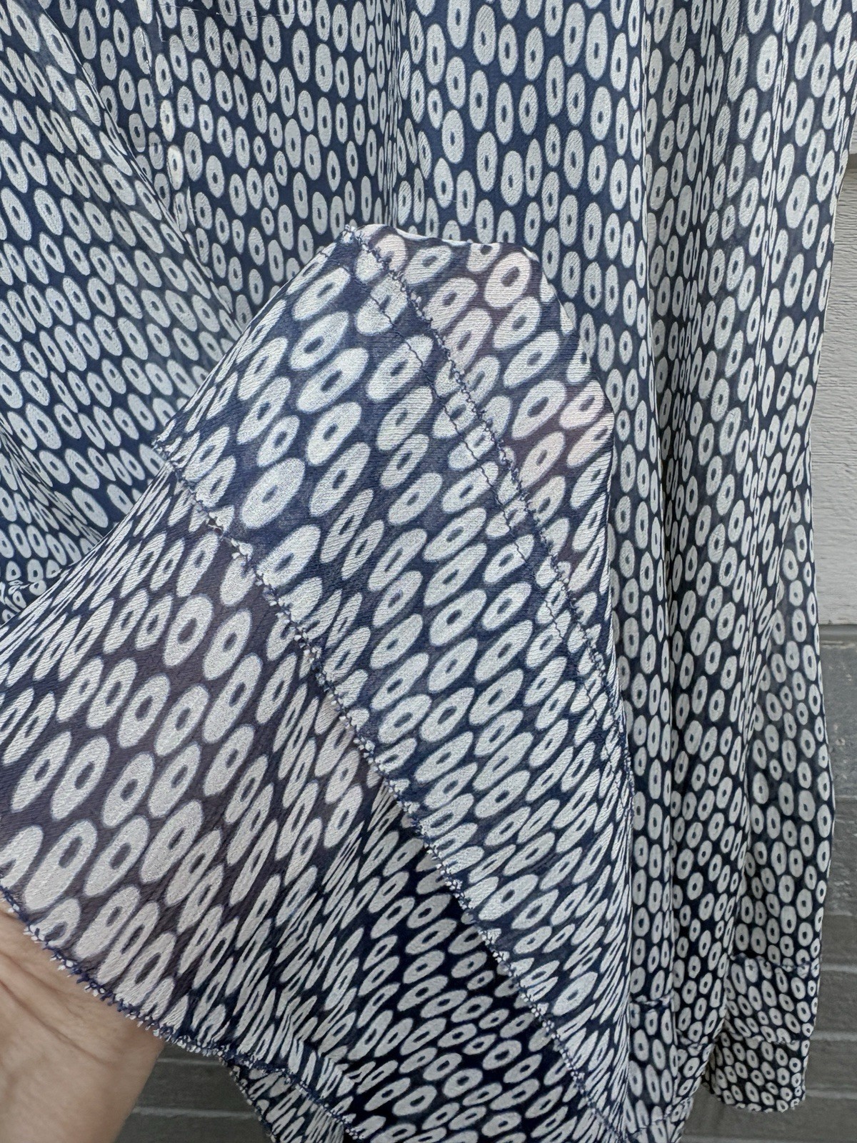 Eileen Fisher Silk Midi Dress Womens Large Blue Patterned Tank Georgette Crepe