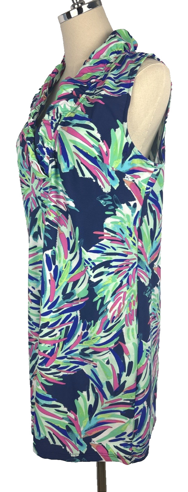 Aryeh Dress Ruffle Neck Size XL Knee Length Sleeveless Dress Multicolor V Neck