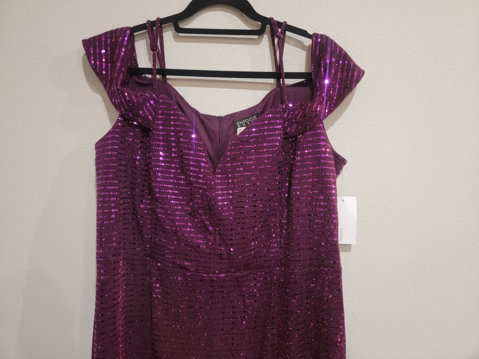 En Focus Studio Off Shoulder Purple Sequin Maxi Dress With Slit Size 20W NWT