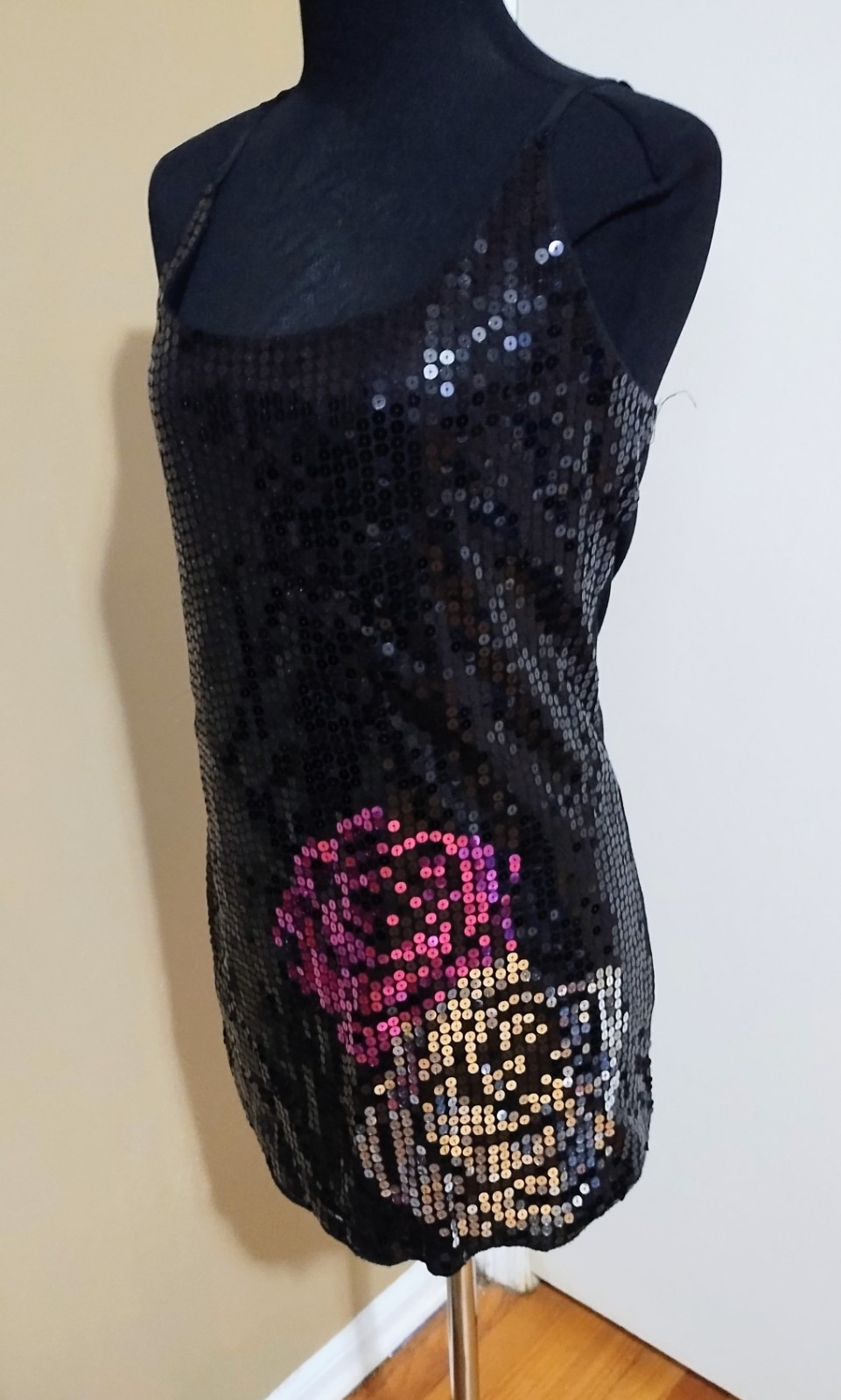 Party Evening Black, Pink and Silver Sequins Cocktail Mini Dress Women’s Sz L