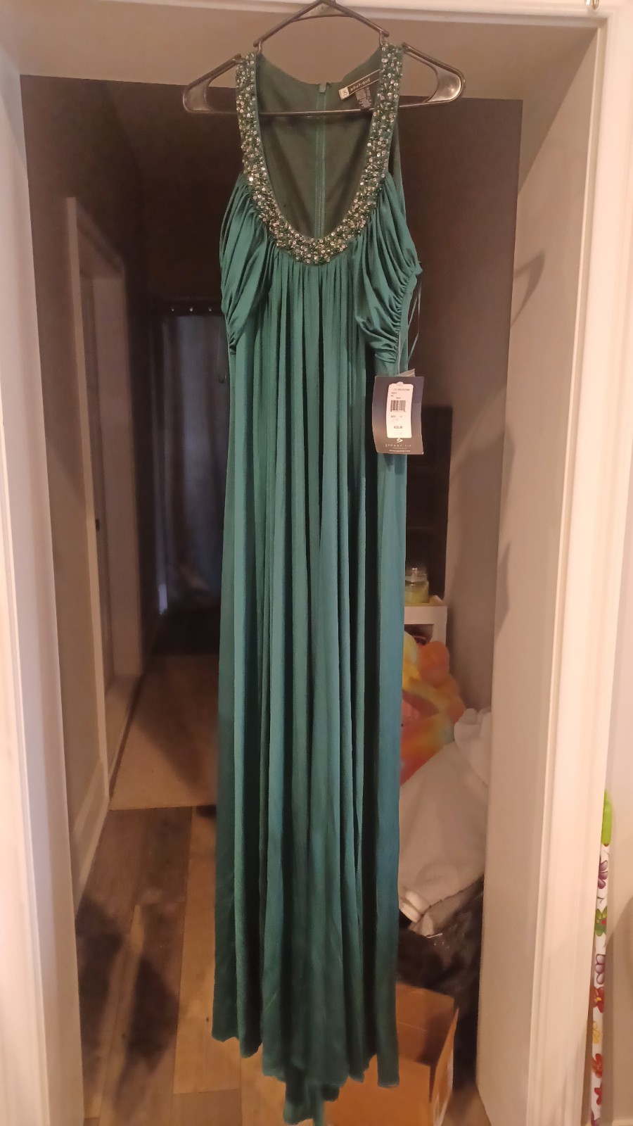 JS Boutique Green Beaded Gown Dress Sleeveless Strappy Size 12