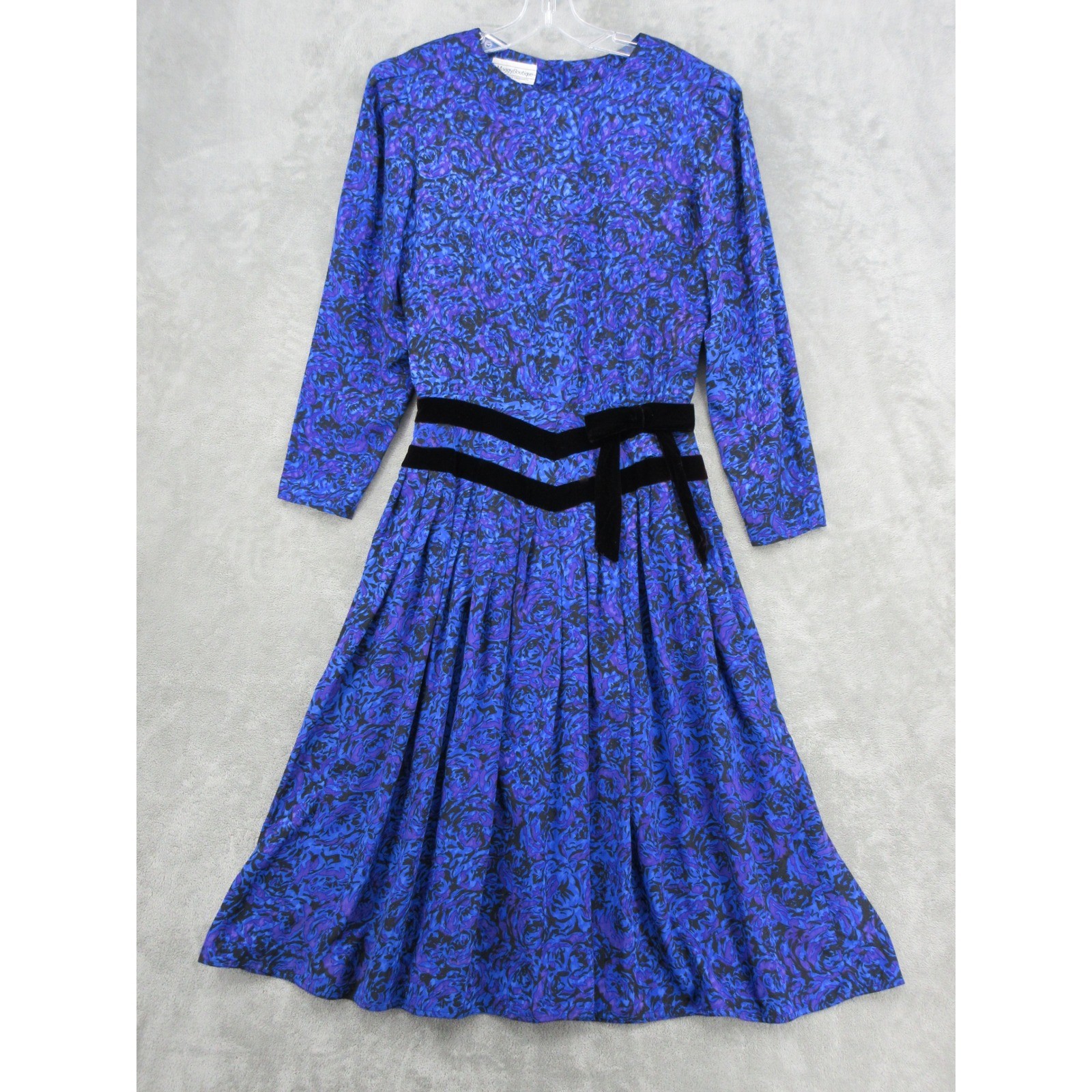 Vintage Maggy Boutique Dress Womens Medium Velvet Trim Bow Modest Abstract Zip