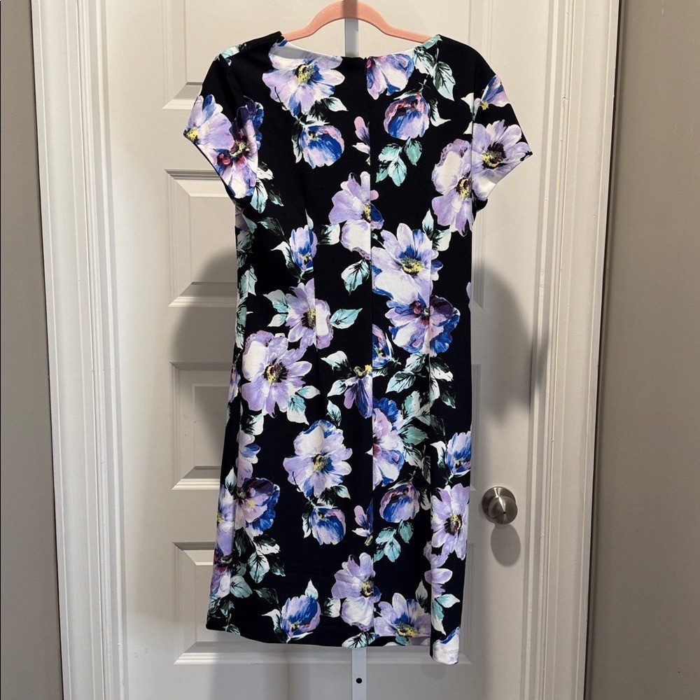Connected Apparel Black Floral Print Sheath Dress 10 NWT Wedding Guest Romantic