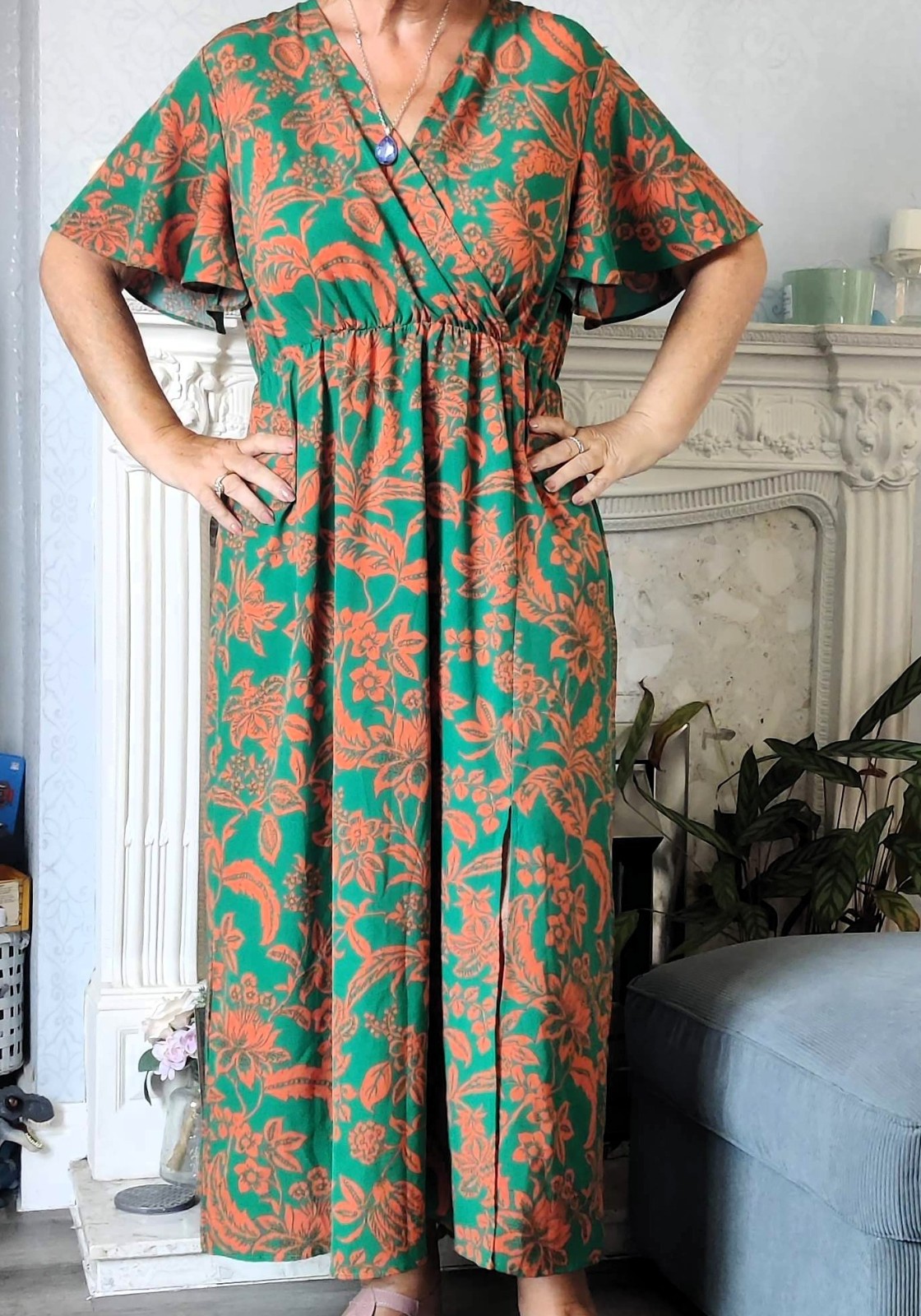 Ladies long length summer dress size 14 to 18 green and brown – Temu