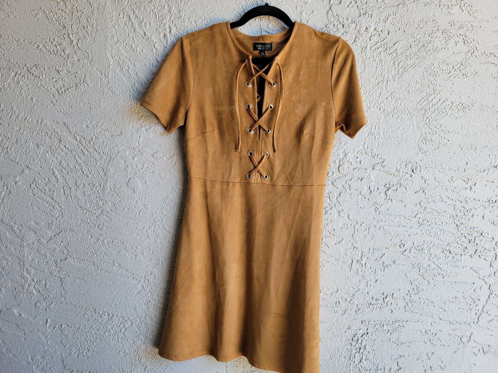 TopShop Honey Brown Short Sleeve Mini Slim Fit Dress Size 8 Petite