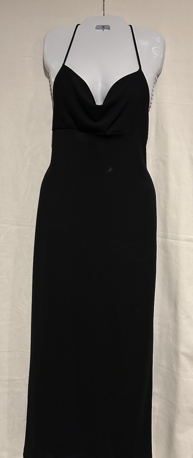 Tower Black Column Evening Gown Backless Back Tie & Slit Long Dress (Size L)