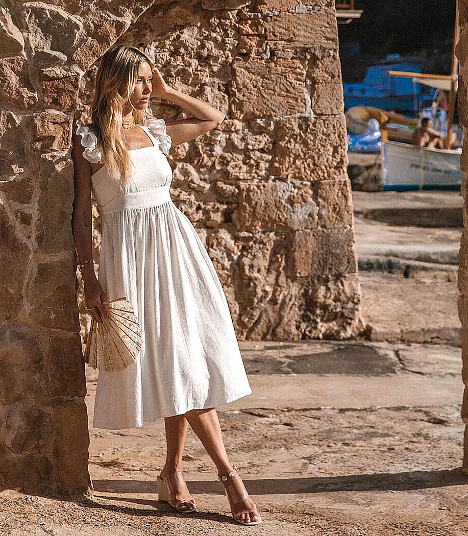 Spell & The Gypsy Lisa Danielle ~ Darling Frill Sleeve Dress White L Fit M 12