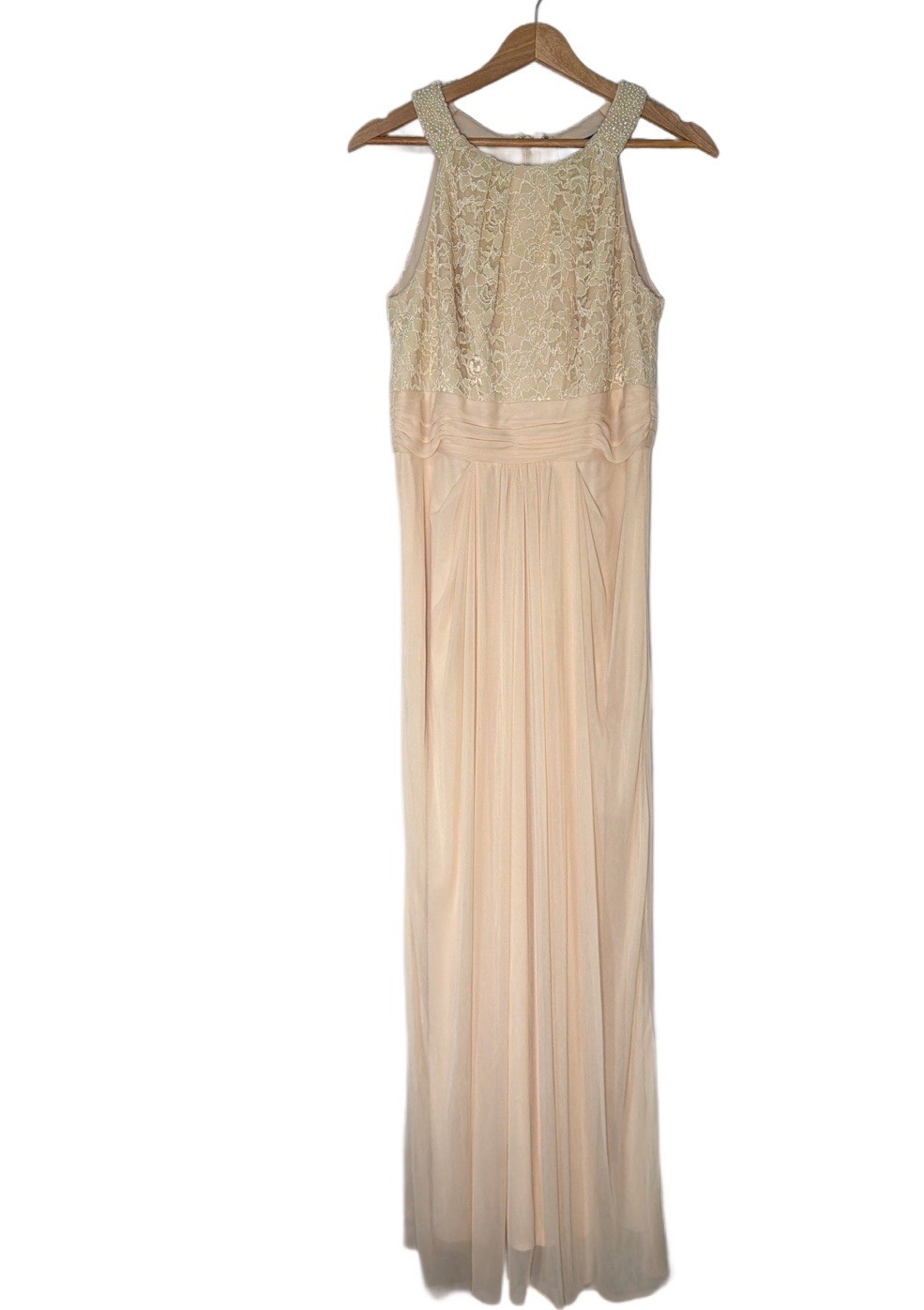 Alex Evenings Long Halter Dress Pearl Beads Lace Overlay Mother Of Bride Galla 6