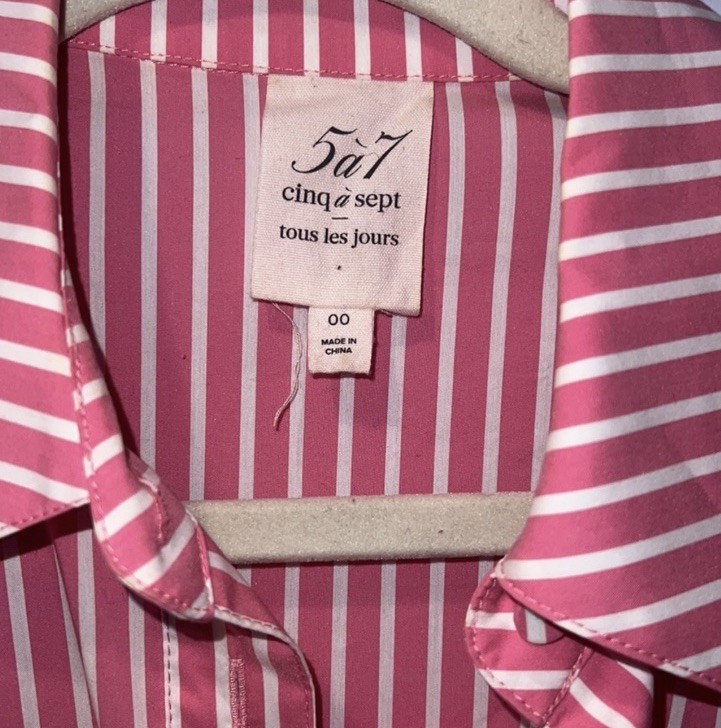 5à7 Cinq à Sept Tous Les Jours Pink/White Striped Belted Shirt Dress 00