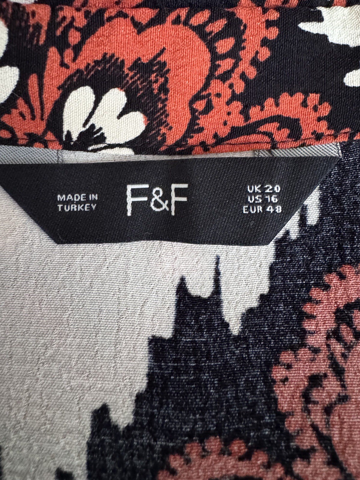 Full Length Patterned Long Sleeve Collared Shirt Dress From F&F Size 20