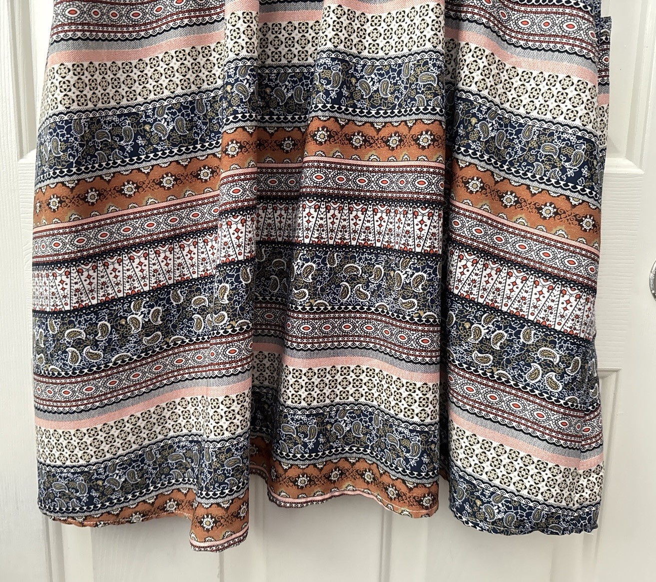 speed control 3X boho paisley stripe multi short sleeve cinch waist button dress