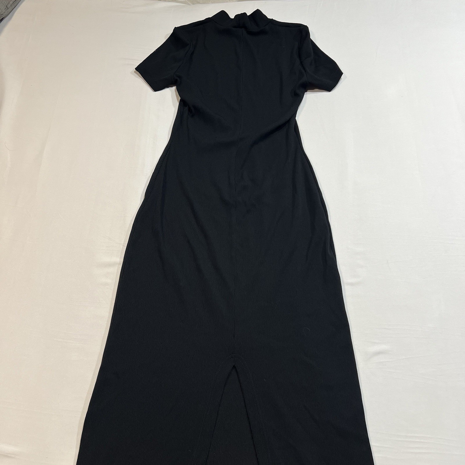 Vtg 90s Y2K Rampage Black Ribbed Maxi Dress Mock Neck Back Slit Goth Cyber M