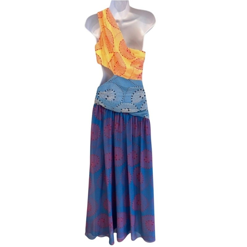 NWT STAUD Ashlyn One Shoulder Cutout Maxi Dress Multicolor Size 0