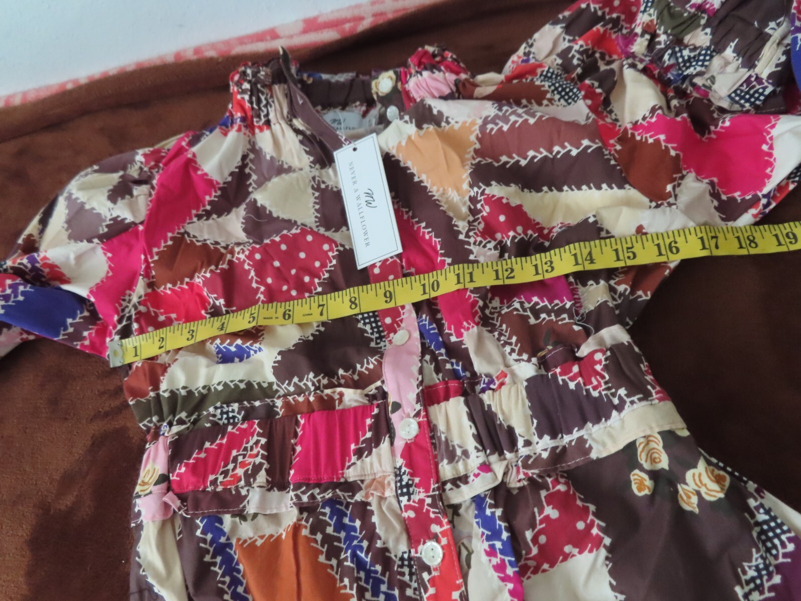 Never A Wallflower elastic collar button up print dress XS NWT