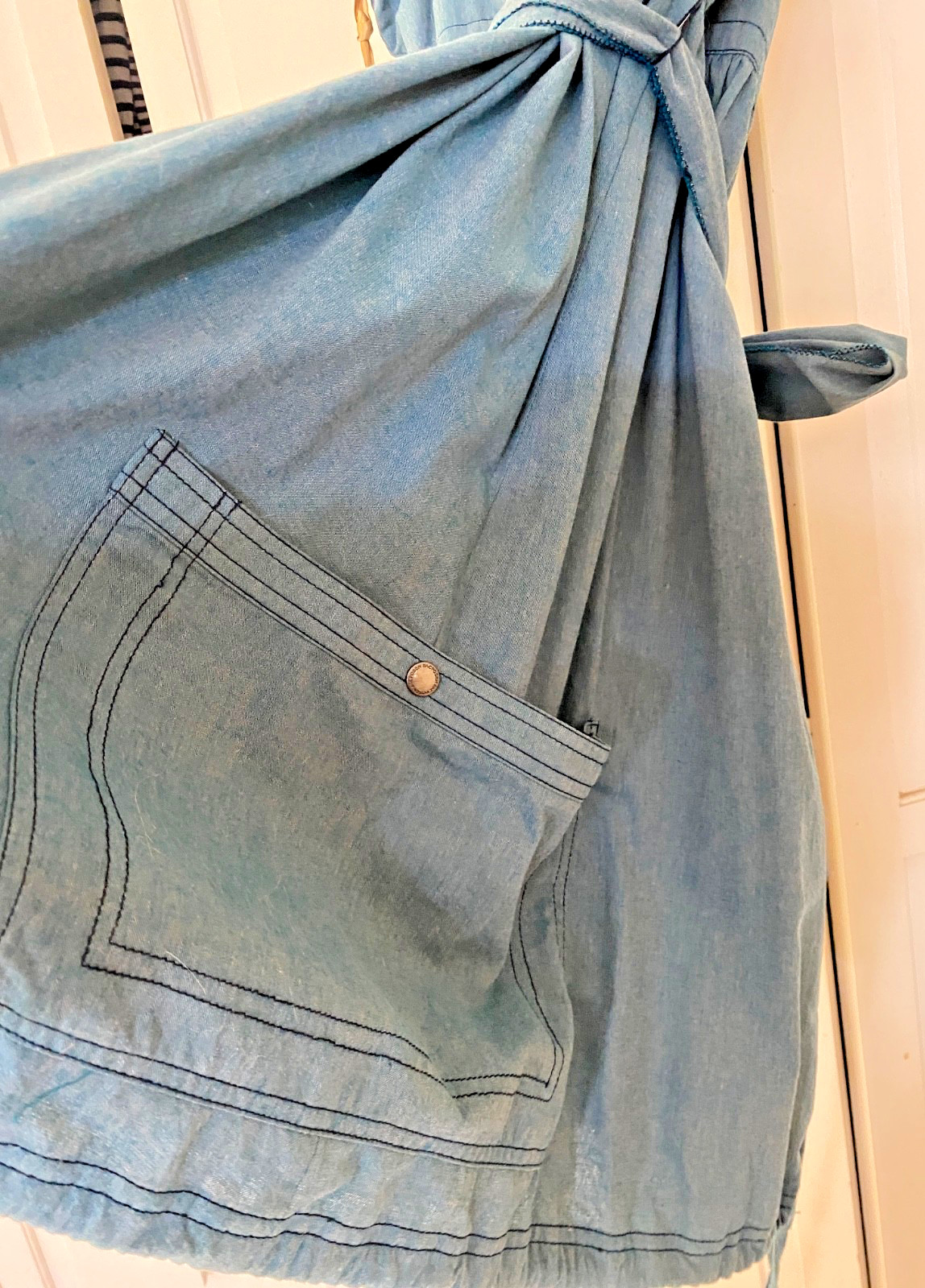 Zac Posen X Target Sleeveless V Neck Denim Chambray Dress Cargo Tie Waist Sz S