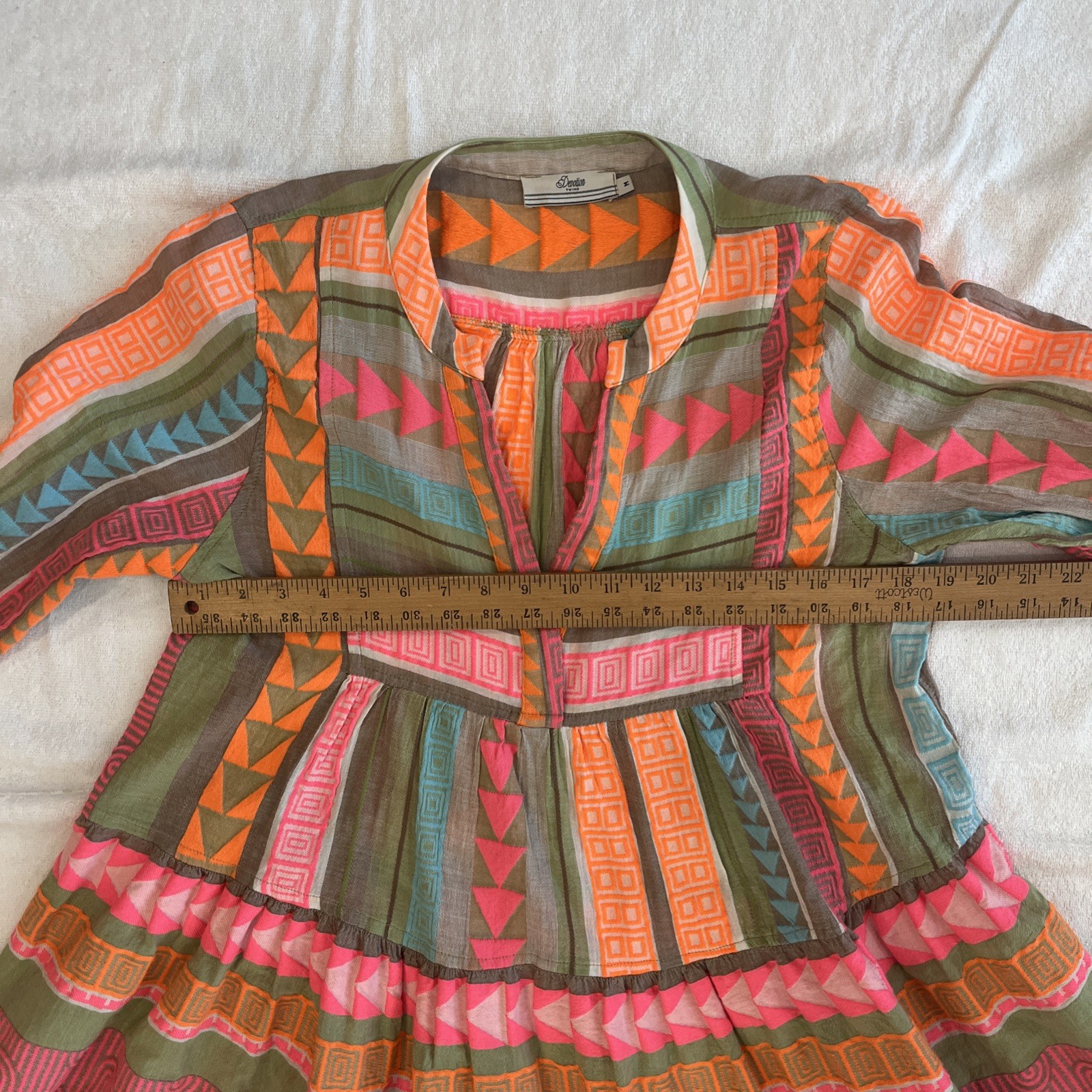 Devotion Twins Ella Tiered Dress Vibrant Pink Orange 3/4 Sleeve 100% Cotton Med