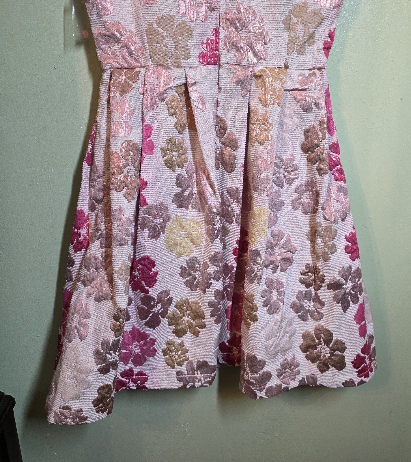 ModCloth Metallic Brocade Floral Mini Dress Size S Regency Retro Mod Coquette