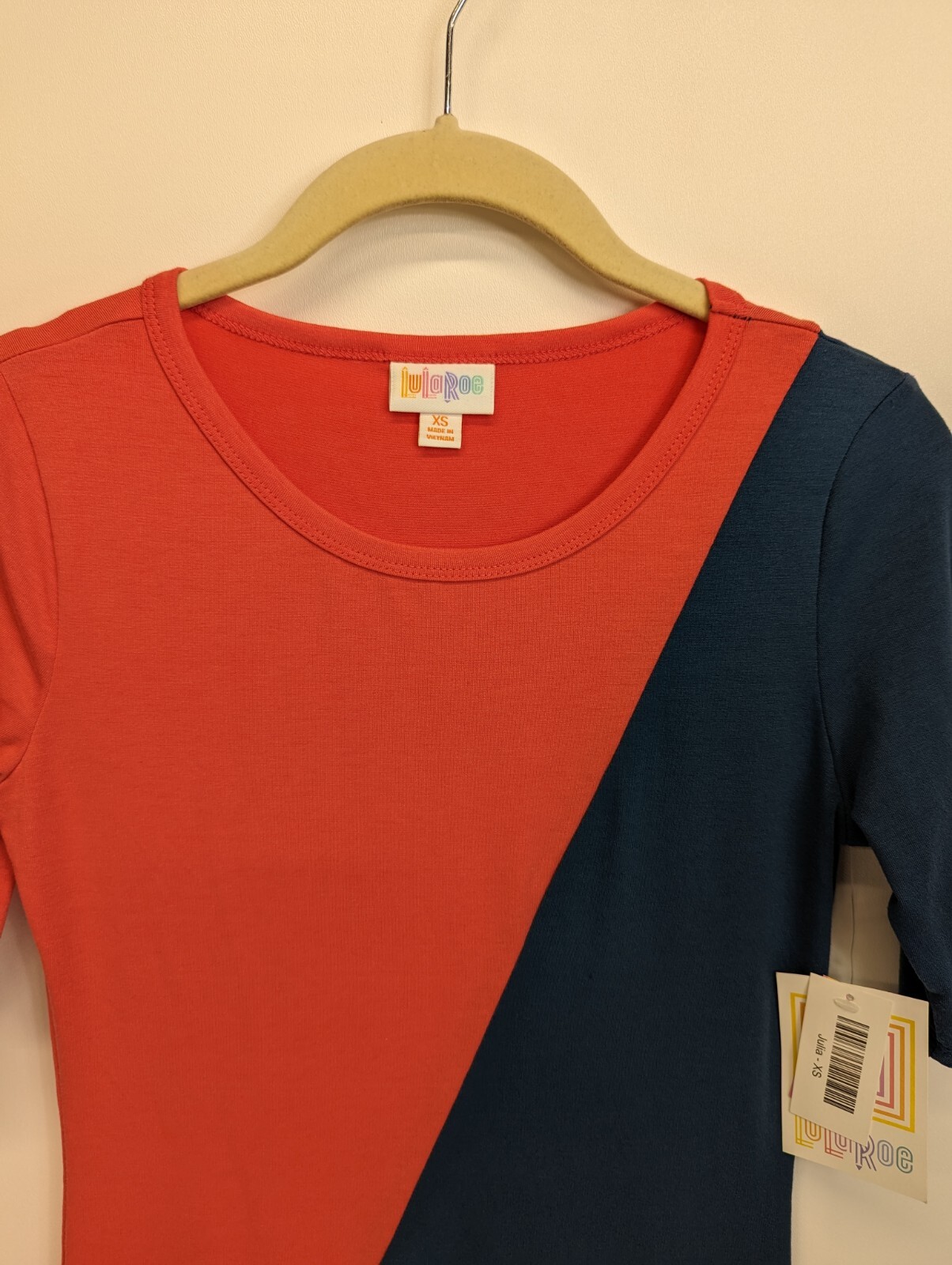 LuLaRoe Julia Country Blue Dark Peach Color XS NWT Form Fitting Sz 2-4