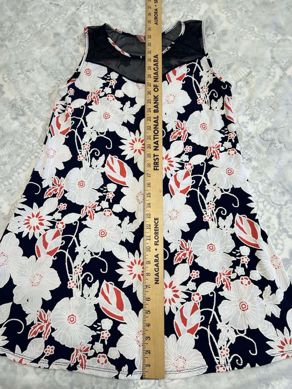SJS Floral Sleeveless Shift Textured Dress Sz L Mesh Coastal Resortwear Cruise