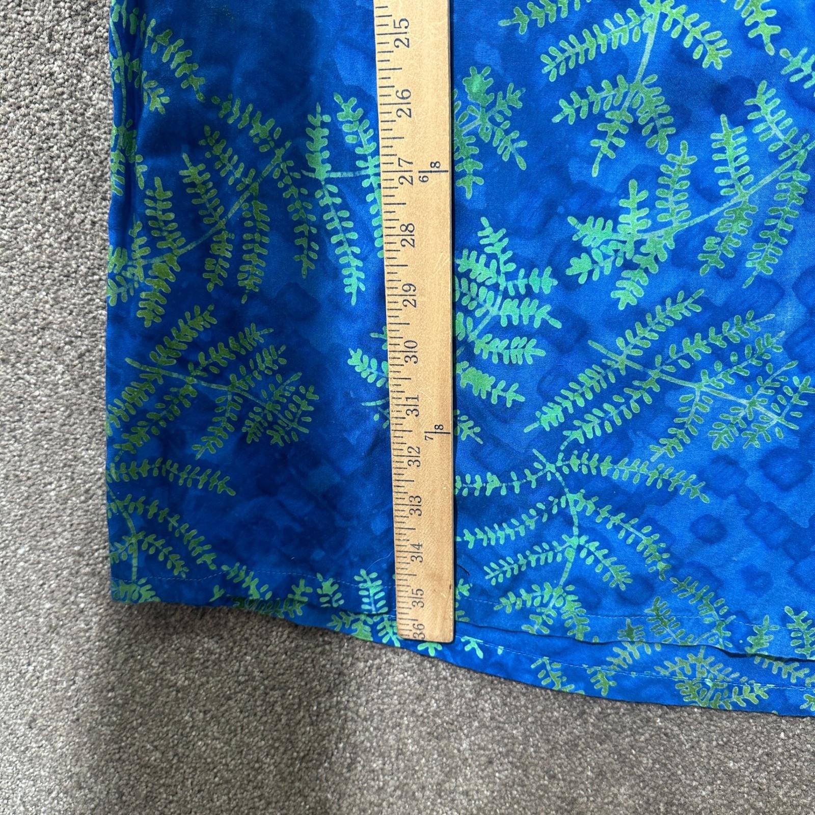 Nomadic Traders Shift Dress Medium Blue Fern Leaf Print Rayon Sundress Summer