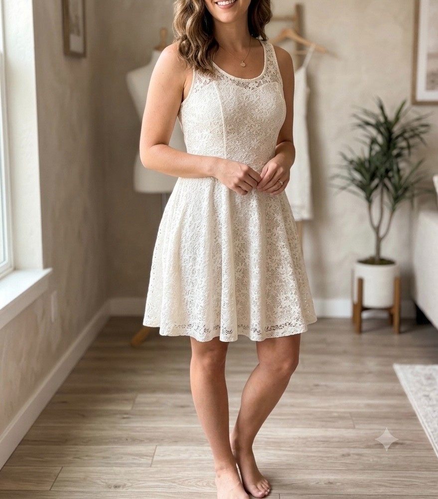 Love Fire Cream Floral Lace Fit & Flare Dress Medium Romantic BohoChic Coquette