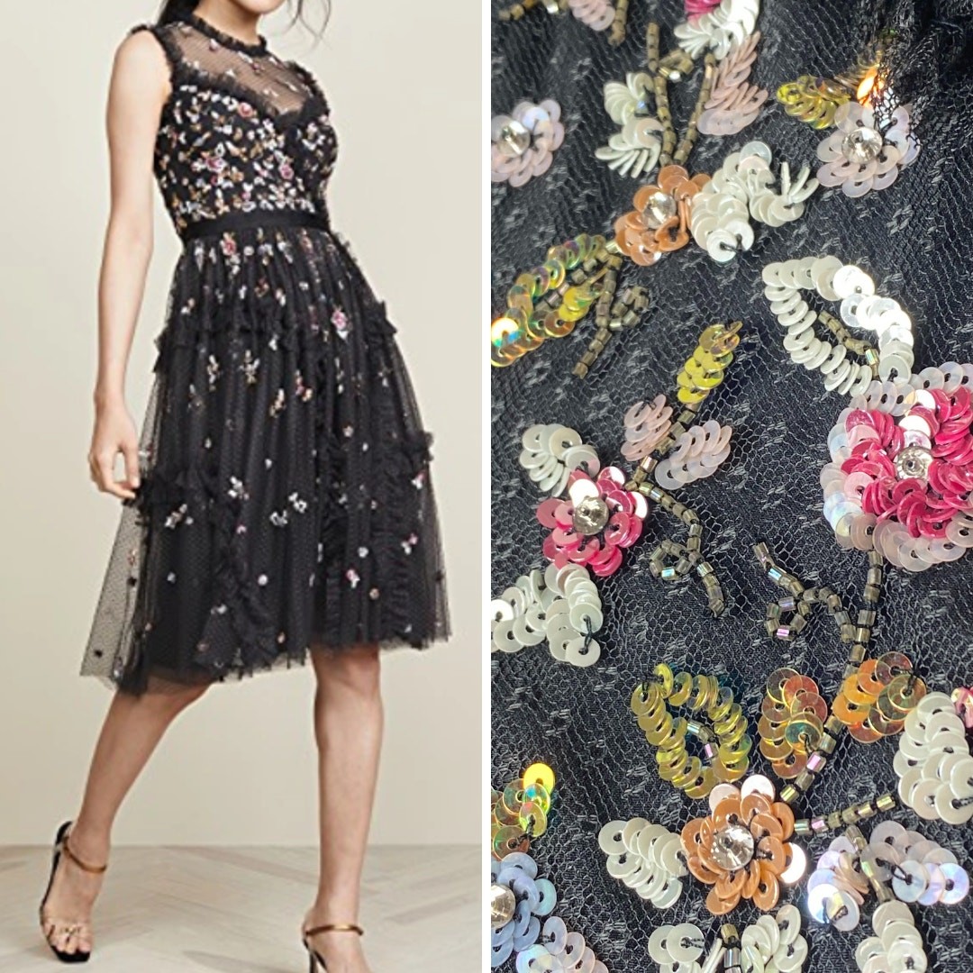 NEEDLE & THREAD DRESS 2 WEDDING GUEST MIDI SEQUIN FLORAL RUFFLE FORMAL BALLERINA