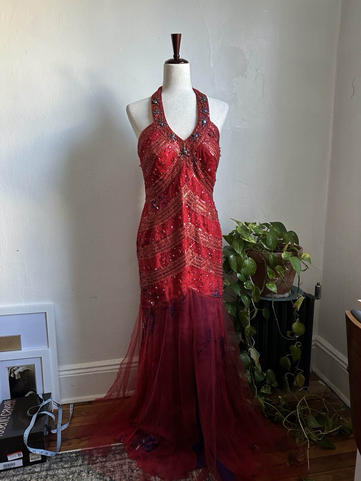 Cassandra Stone Red Beaded Dress Size 12