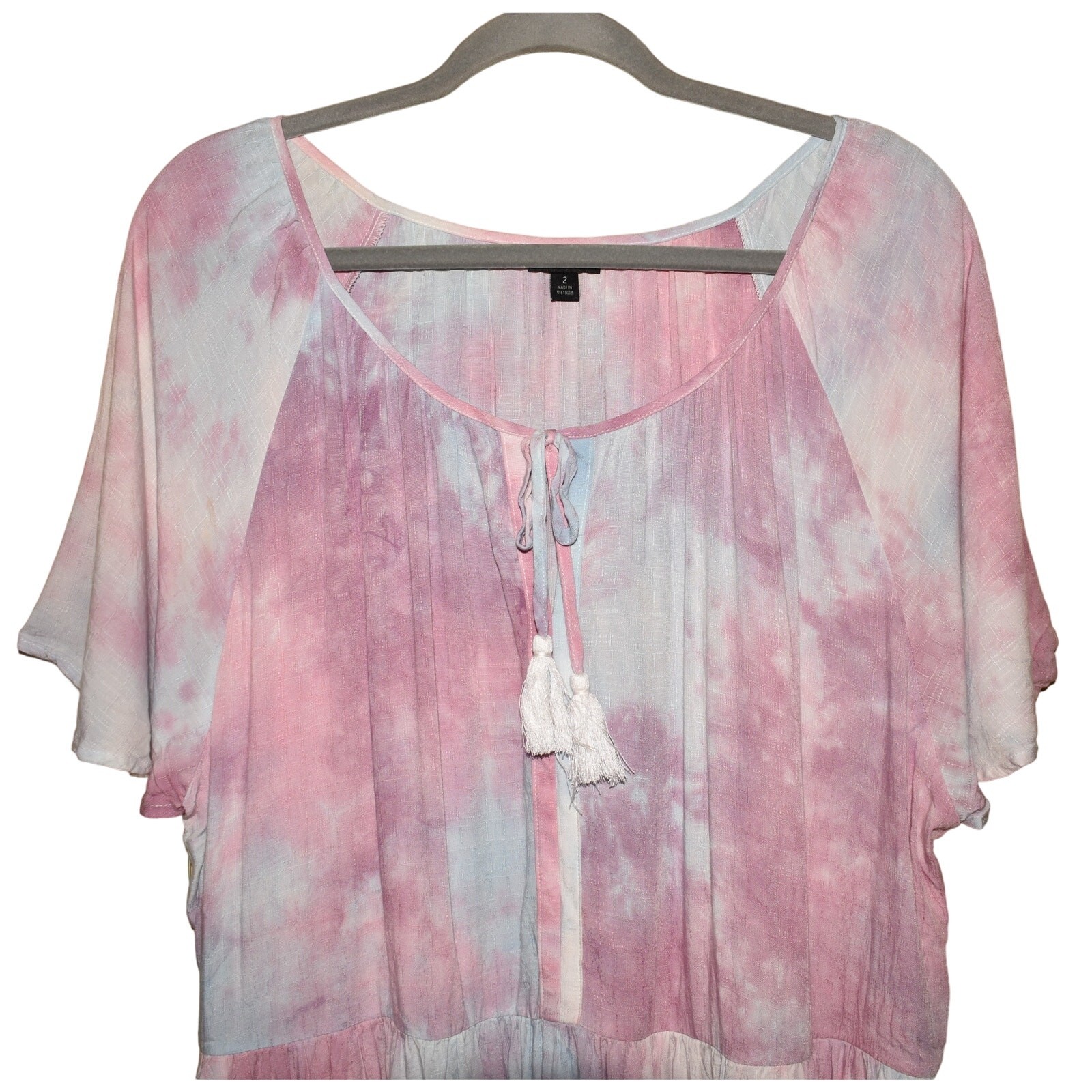 TORRID $76 Multi Tie-Dye Crosshatch Tiered Babydoll Dress Tassel Accents 2 / 2X