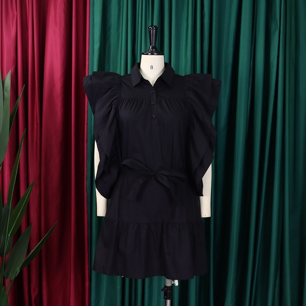 Womens Summer V Neck Ruffle Cap Shift Mini Sundress T-Shirt Dress Casual Dresses