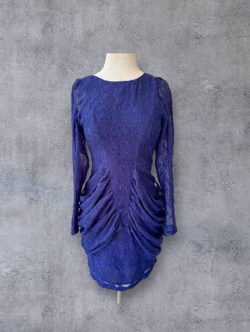 NWT bYSI Shaggy Purple Wiggle Dress Sz S Low Back Vtg Inspo Sheer Sexy
