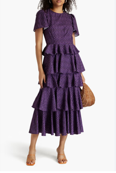 NWT RHODE Serena Tiered Midi Dress Size 14 Purple 2D453