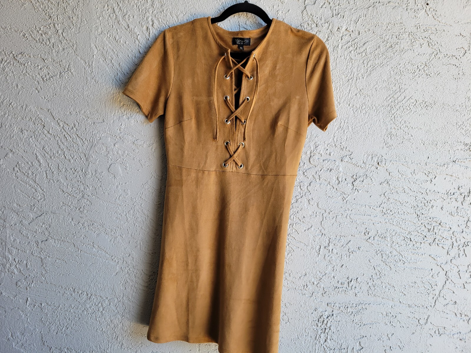 TopShop Honey Brown Short Sleeve Mini Slim Fit Dress Size 8 Petite