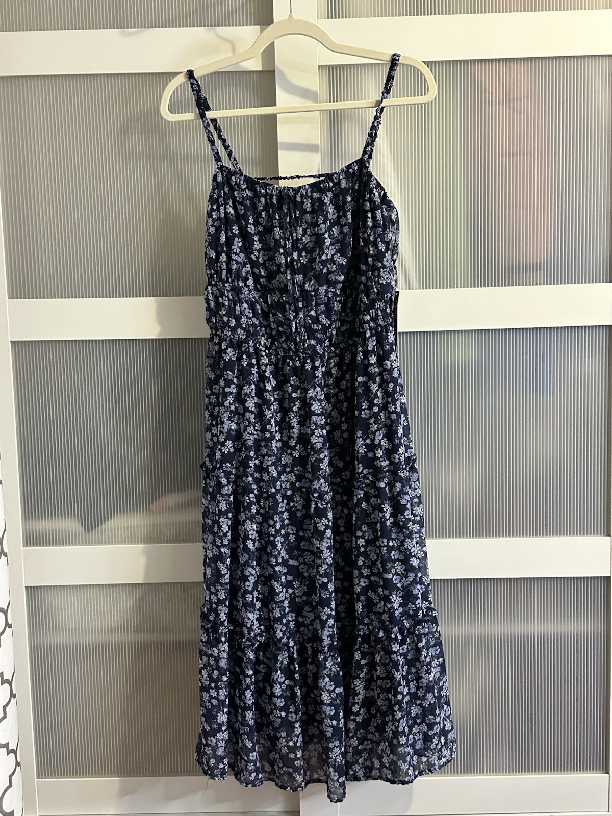 Justify XL Navy Floral Chiffon Sleeveless Maxi Dress Ruffle Scoop Neck