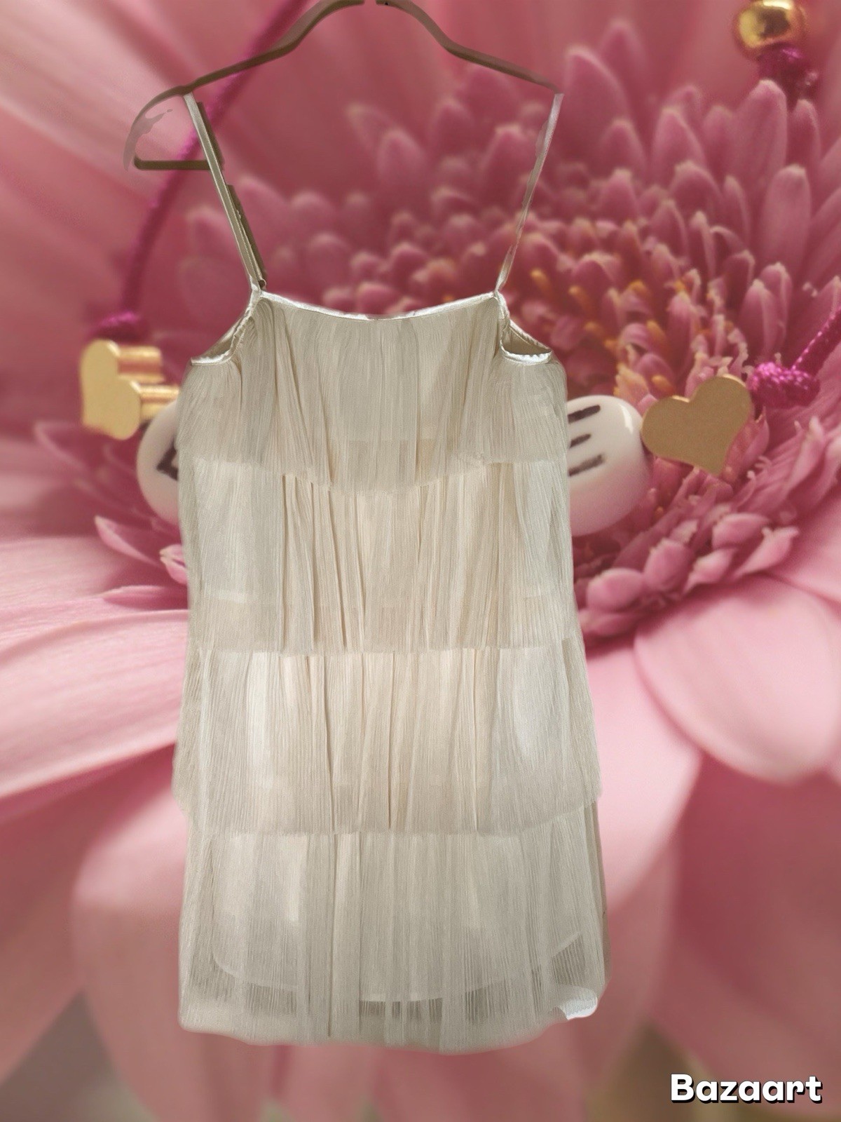 Idem Ditto Women’s Formal Sleeveless Ruffle Mini Dress Size Small Cream Chiffon