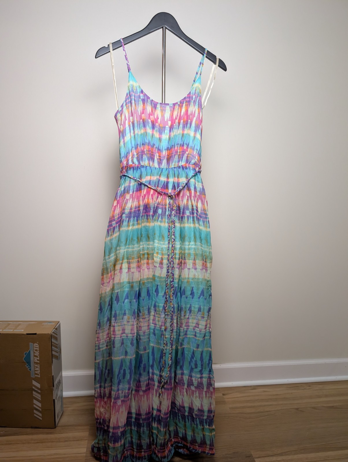 Presley Skye Women’s Spaghetti Straps Maxi Dress Size M, 100% Silk Multicolor