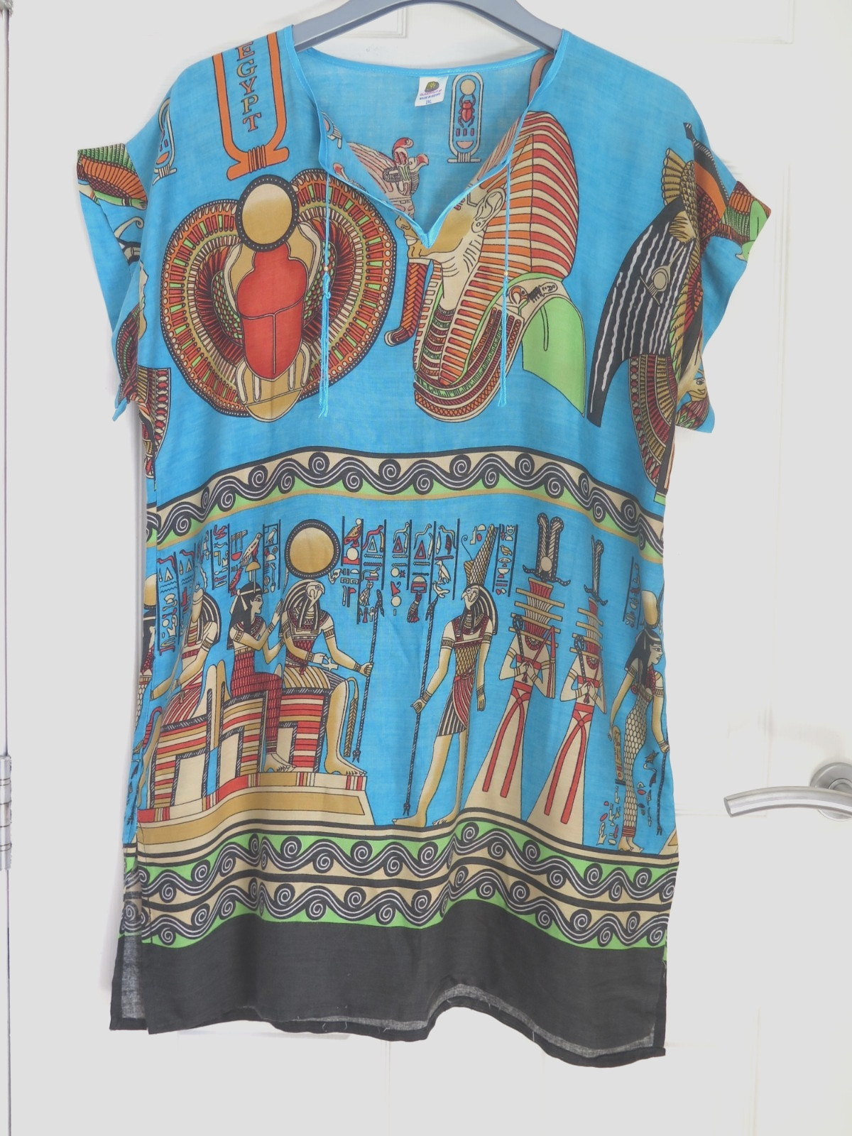 WOMEN’S MADE IN EGYPT TEAL BLUE MULTI EGYPTIAN TUNIC DRESS size 2XL approx 14